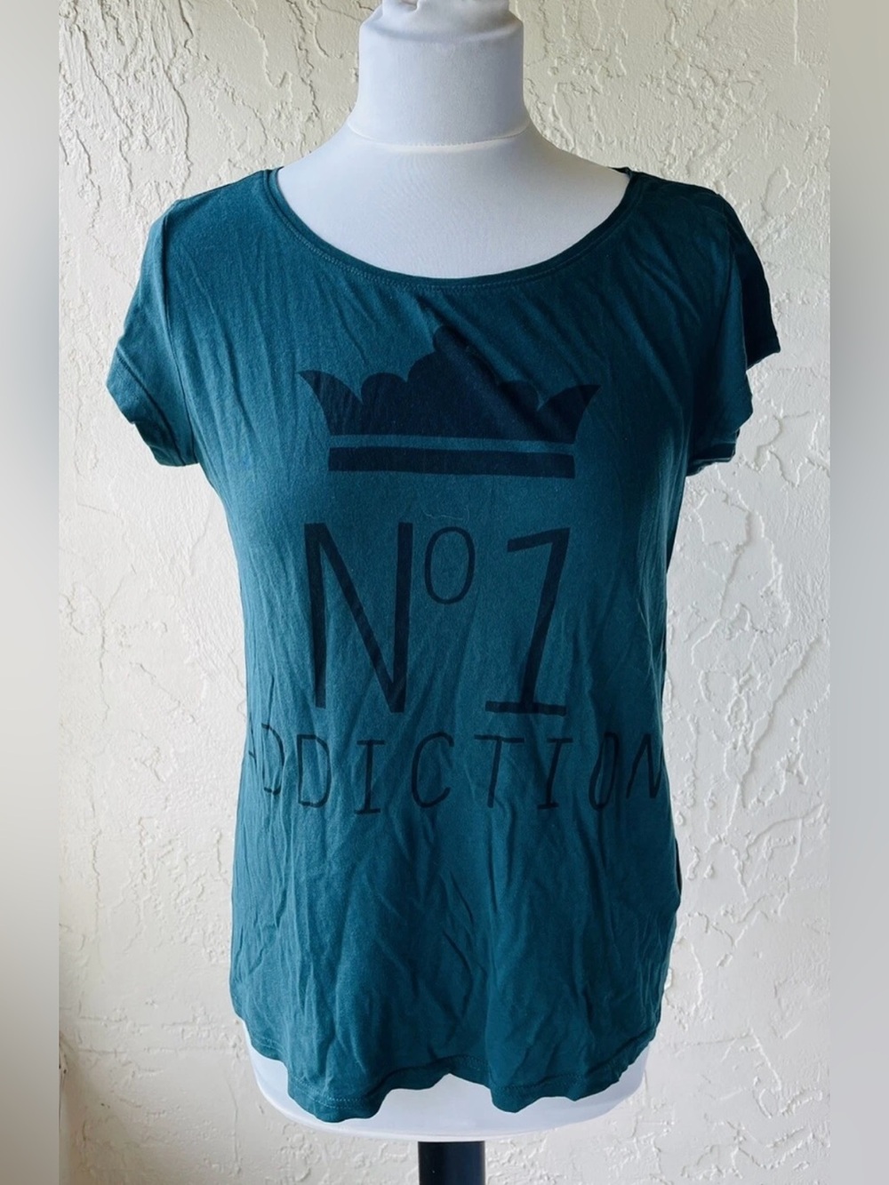 Jacqueline De Yong Women T-Shirt M Green Short Sleeves 100% Cotton Casual